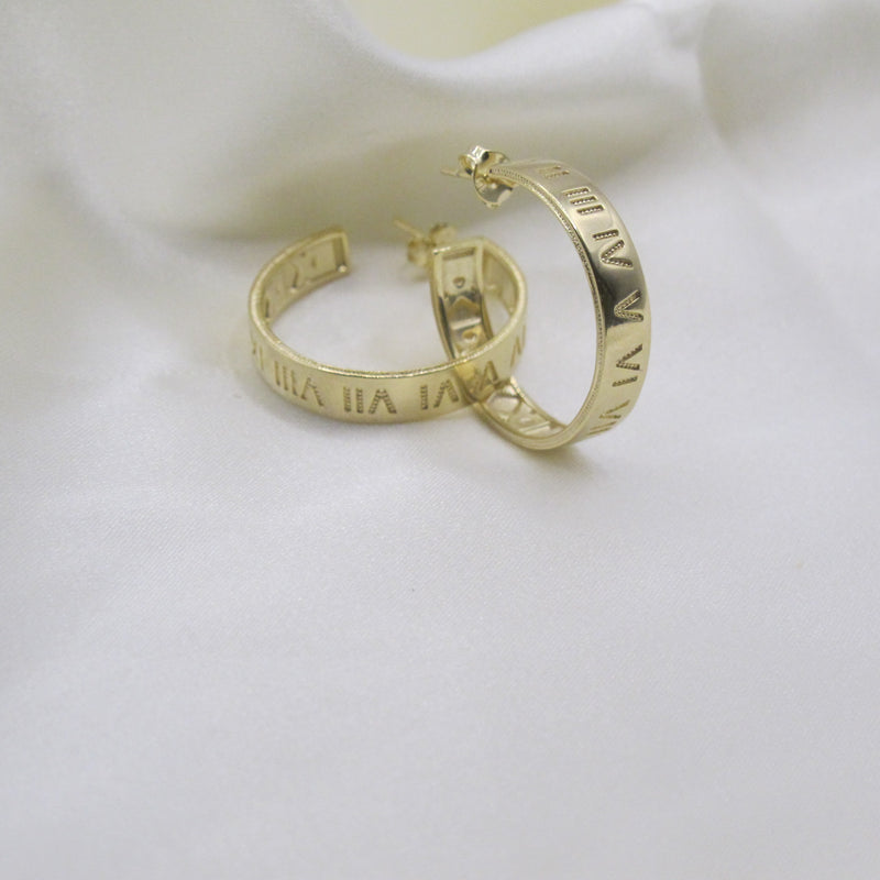 Roman Numerals C Hoop Earrings